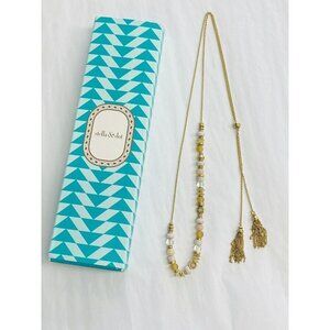 Stella & Dot Necklace Lariat Beaded Gold Tone Tasseled No Box Boho Retro Western